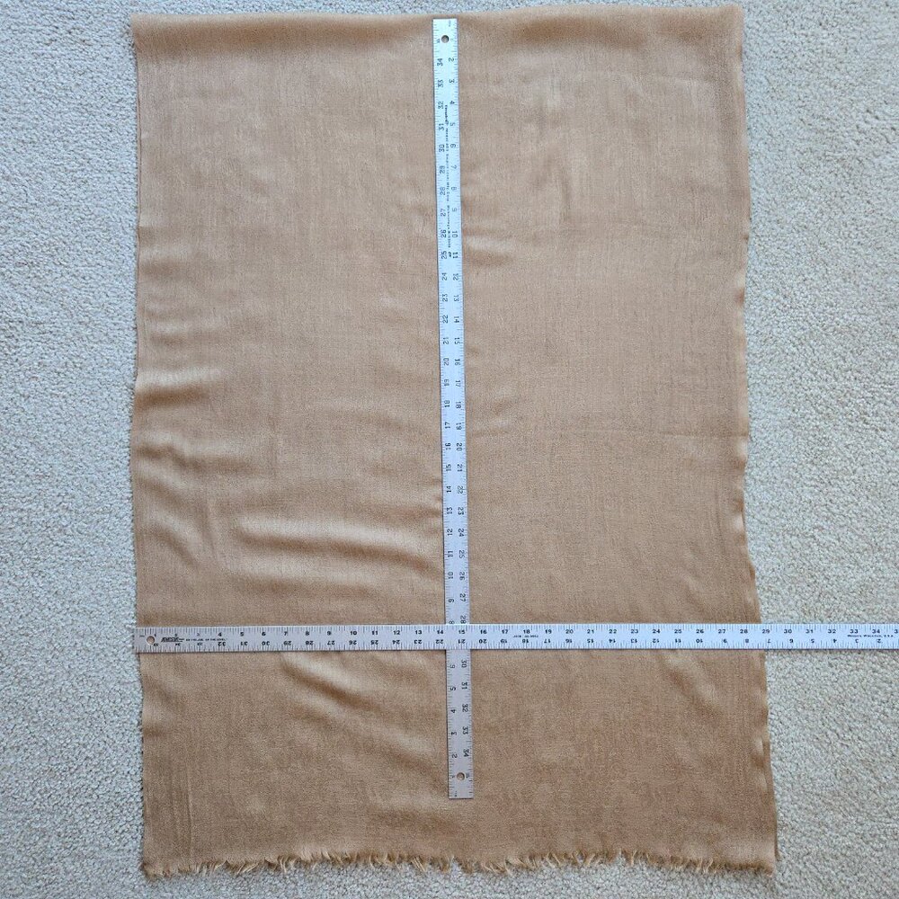 Cashmere Lightweight Woven Jacquard Scarf Tan Two Tiny Repaired Holes - Picture 12 of 12